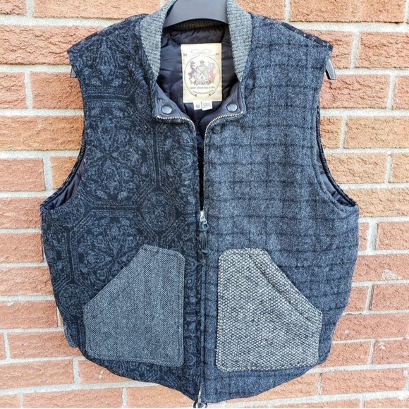 Monitaly Grey Harris Tweed Wool Down Vest Sz 42 - Picture 1 of 4